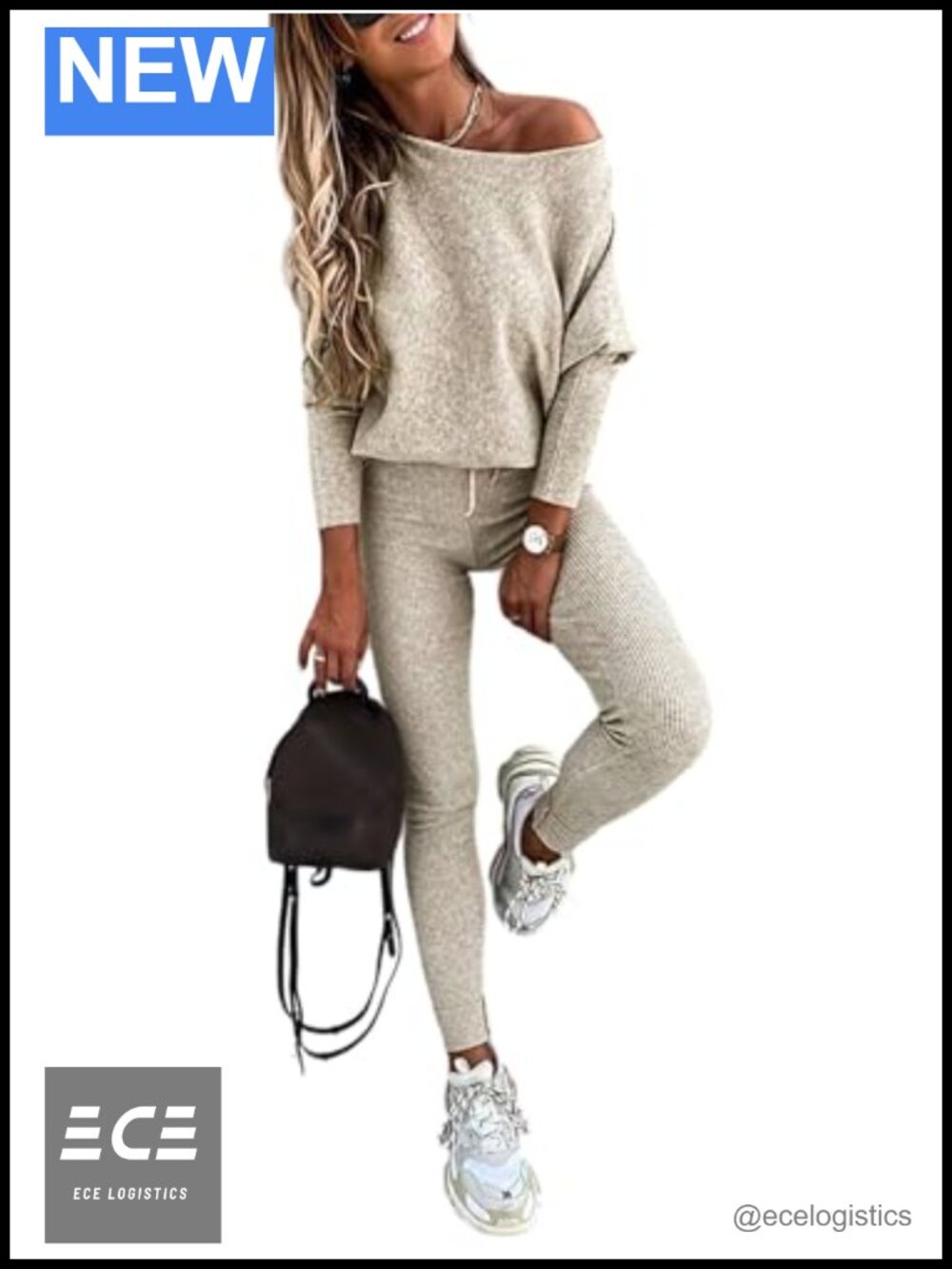 Women's 2 Piece Knit Lounge Set Batwing Sleeve Pullover Drawstring Pants Travel